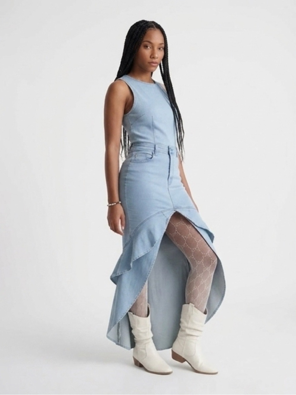 Light Blue Denim Ruffle-Front Maxi Skirt - Picture 7 of 7